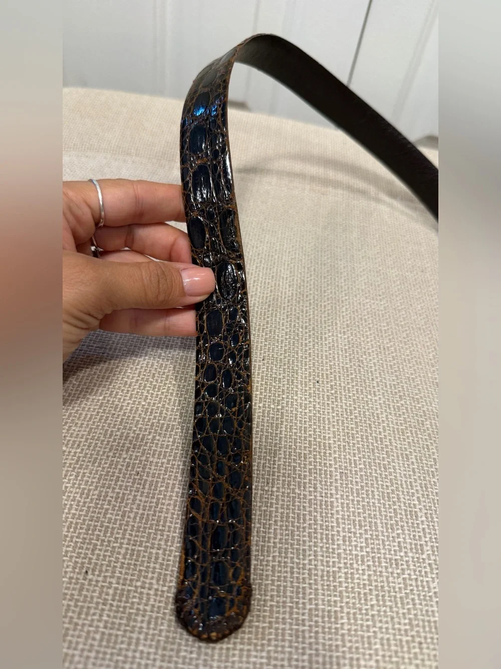 Vintage Brown Leather Crocodile Skin Women’s Belt Size 34